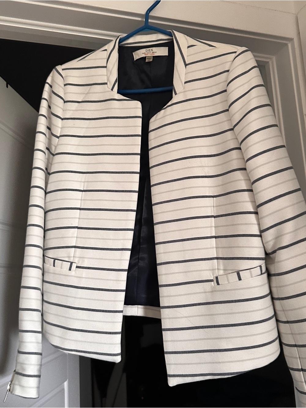 Dex White and Navy Striped Collarless Blazer NEW small